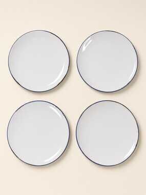 Amici Country Kitchen Salad Plates Blue Rim Set of Four Made in China
